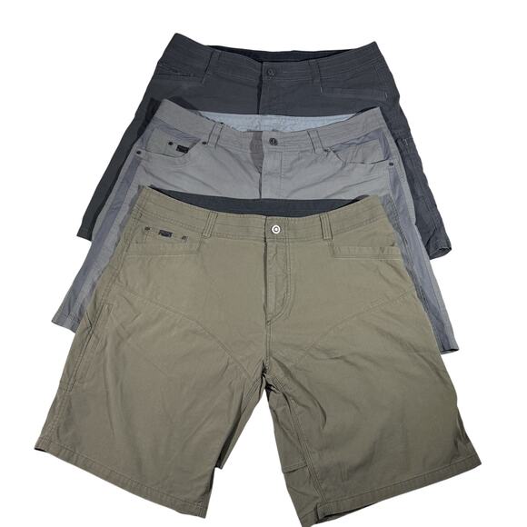 KUHL Men’s Shorts Lot 3 Pair Size 40 Radikl Khaki Gray Dark Gray Outdoor Hiking - Picture 1 of 15